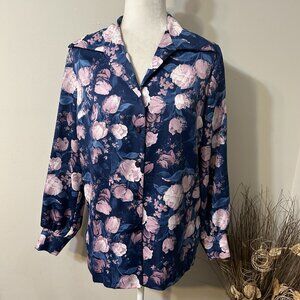 Vtg 70’s Pykettes Women Pink Floral Long Sleeve Button Up Blouse Top Sz M ?!